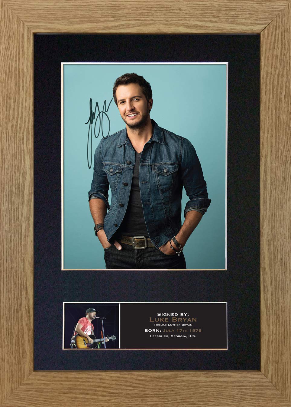 U've Been Framed Black,Gold #780 Luke Bryan Signed Autograph Mounted Photo Reproduction Print A4 Rare Perfect Birthday (297 X 210Mm) (Oak Veneer Frame)