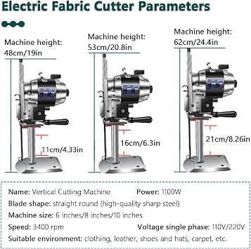 Vertical Electric Cutting Machine for Fabric,1100W Straight Knife Fabric Cloth Cutting Machine,Portable Multi-Layer Fabric Cutter for Leather Cardboard Canvas(10in)