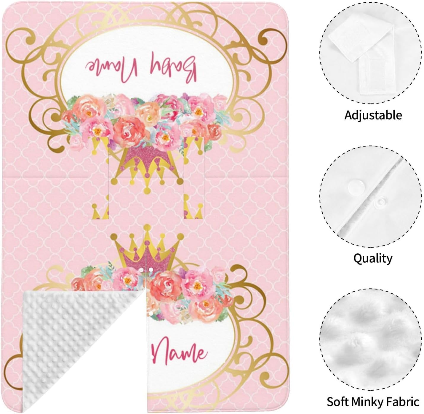 Personalized Flowers Crown, Customization Peekaboo Opening Carseat Canopy for Newborn, Breastfeeding Nursing, with Name Infant Toddler Blanket