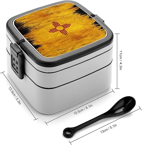 Miniatura 2 de Distressed New Mexico Flag Stackable Bento Box with Handle 2 Layer Leak-Proof Lunch Box Containers for Work Picnic