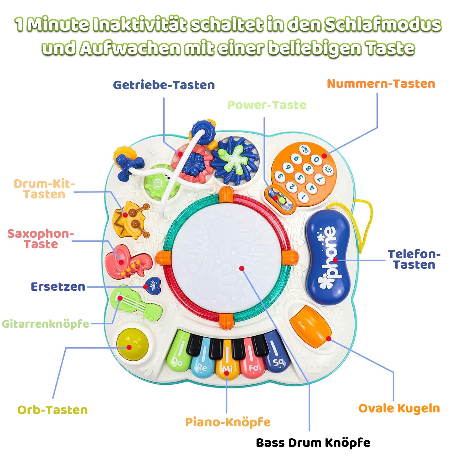 Spielzeug ab 1 Jahr - Baby Spielzeug Spieltisch 6 in 1 Musikspielzeug - Kinderspielzeug & Spielsachen ab 9 Monate - Geschenk zum 1. Geburtstag Junge Mädchen - Baby DJ Pult Activity Tisch Weihnachten