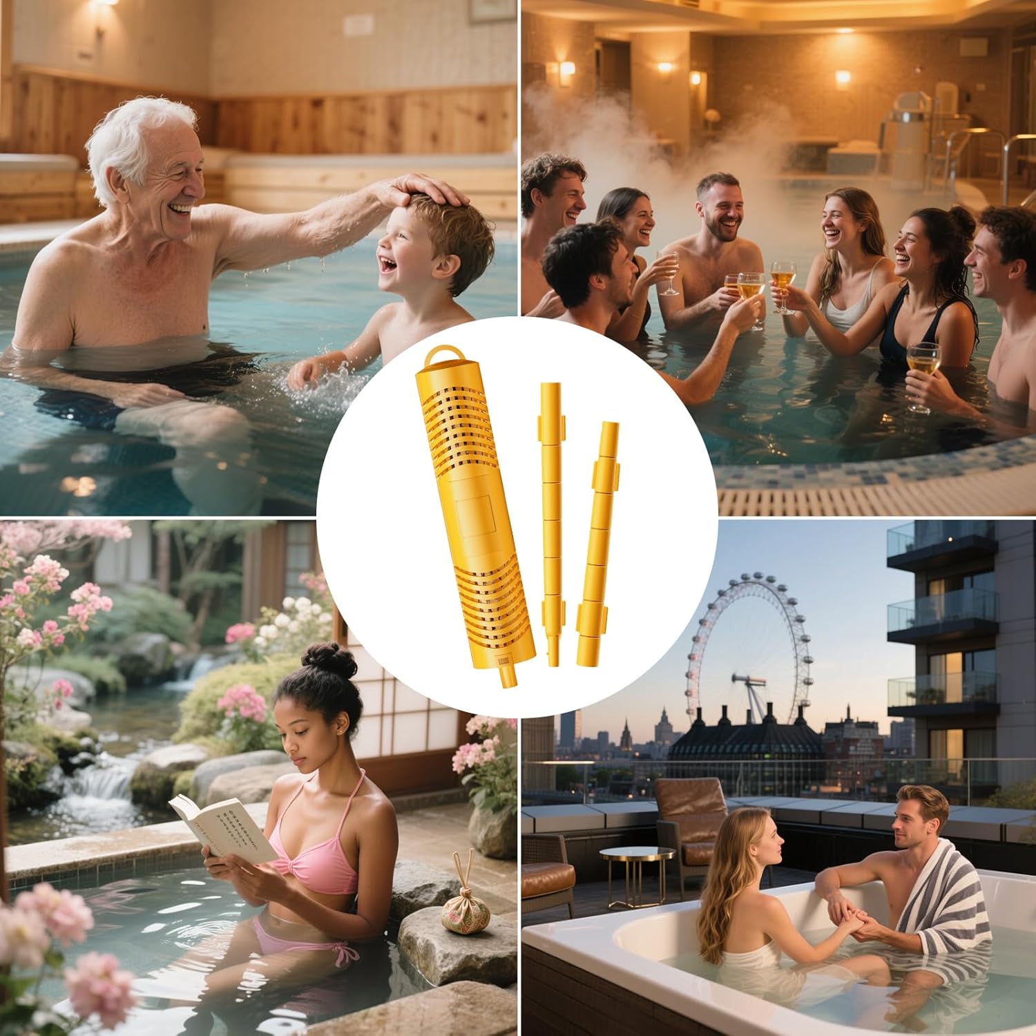 vibement Spa Mineral Sticks for Hot Tub, Hot Tub Mineral Stick Filter Cartridge, with 4 Months Lifetime Universal for Pool to Keep Water Clear(6pcs, Yellow)