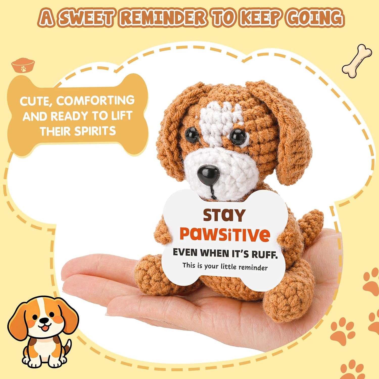 Funny Encouragement Gifts for Women Men, Mental Health Get Well Soon Emotional Positive Support Affirmation Birthday Gift for Her Him Friends Son Daughter, Cute Crochet Dog