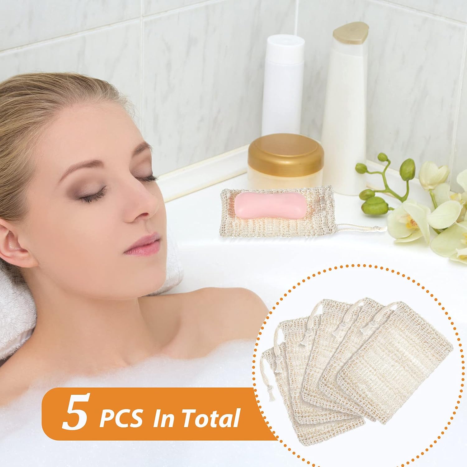 BBTO 5 Pcs Mesh Soap Bar Bags,10 X 15 Cm,Beige image 3