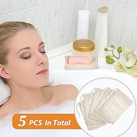 BBTO 5 Pieces Soap Saver Bag Natural Sisal Exfoliating Soap Pouch for Foaming and Drying, Shower, Scrubber(10 x 15 cm,Beige)