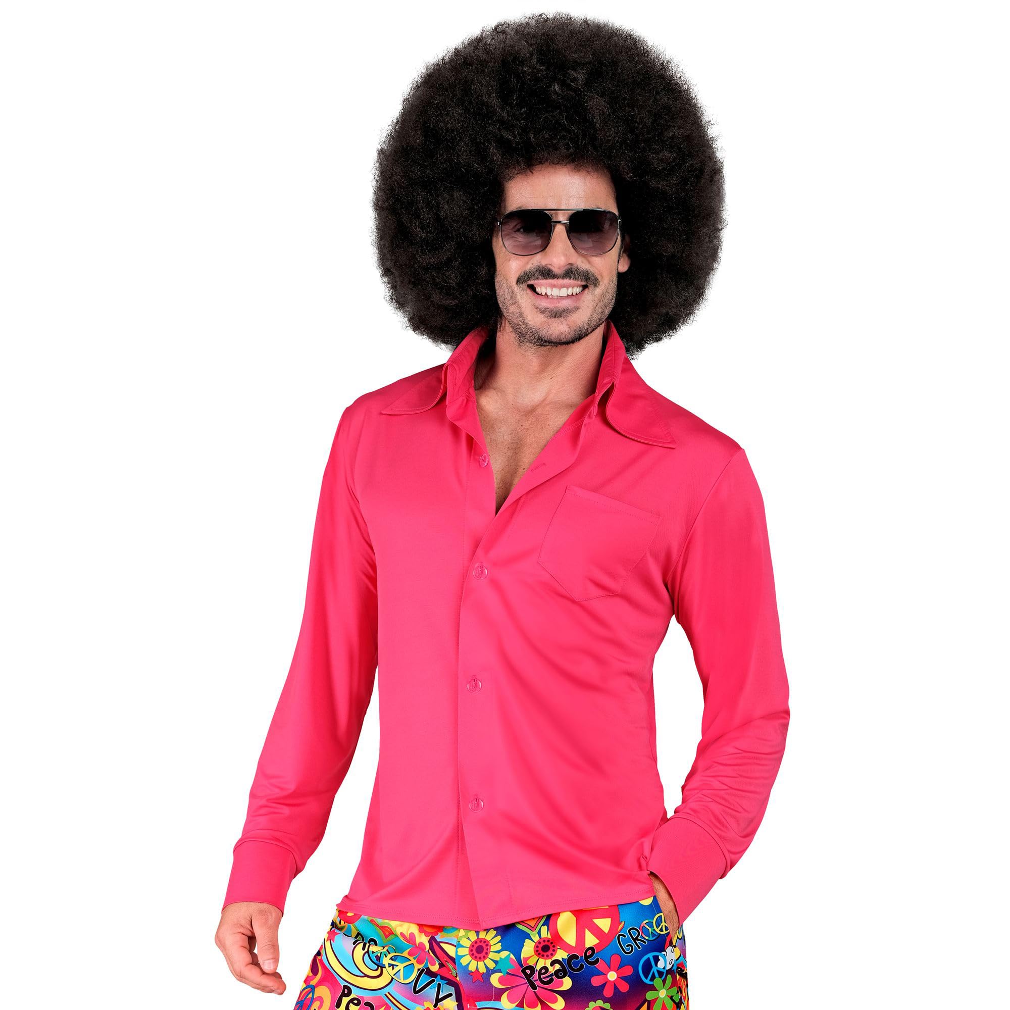 Widmann 21027-70s Style Shirt, Adult Man, Carnival, Disco, Theme Parties, Size S/M, Pink Colour