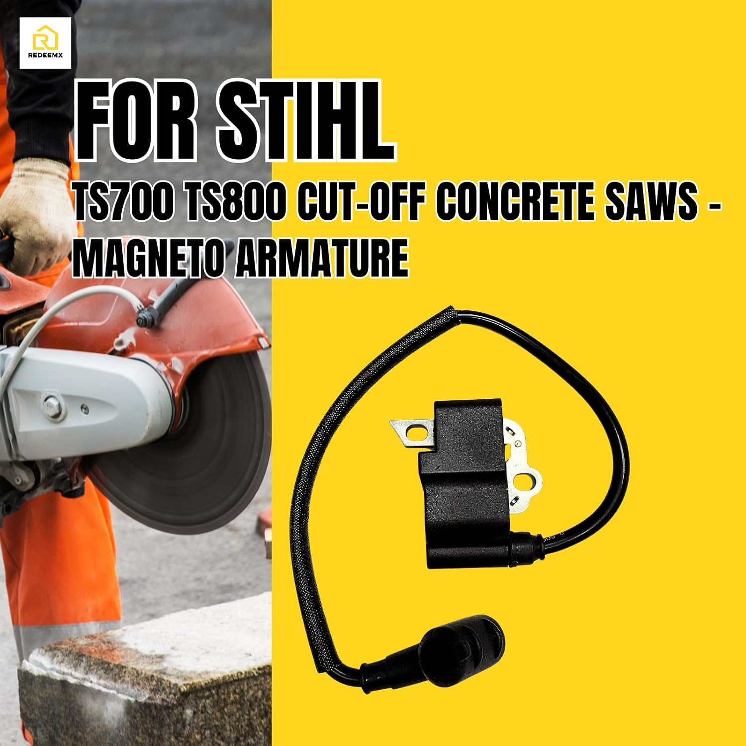 Industrial Ignition Coil Compatible with Stihl TS700 TS800 Cut-Off Concrete Saws - Magneto Armature Replacement fits Professional Abrasive Saws - Replaces 4224 400 1301, 4224 400 1302