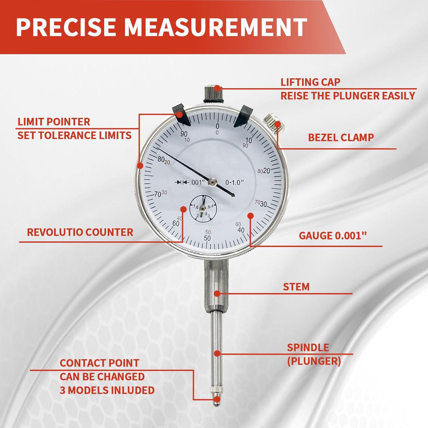 6434 Sleeve Height & Counter Bore Gauge Kit Fit for Diesel Engines Cylinder Bore Gauge 0-1.00" Range, 0.001" Graduation