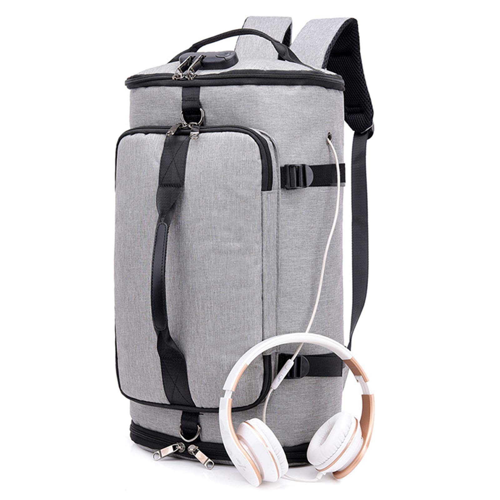 Mochila de deportes con puerto de carga USB y sección para calzado