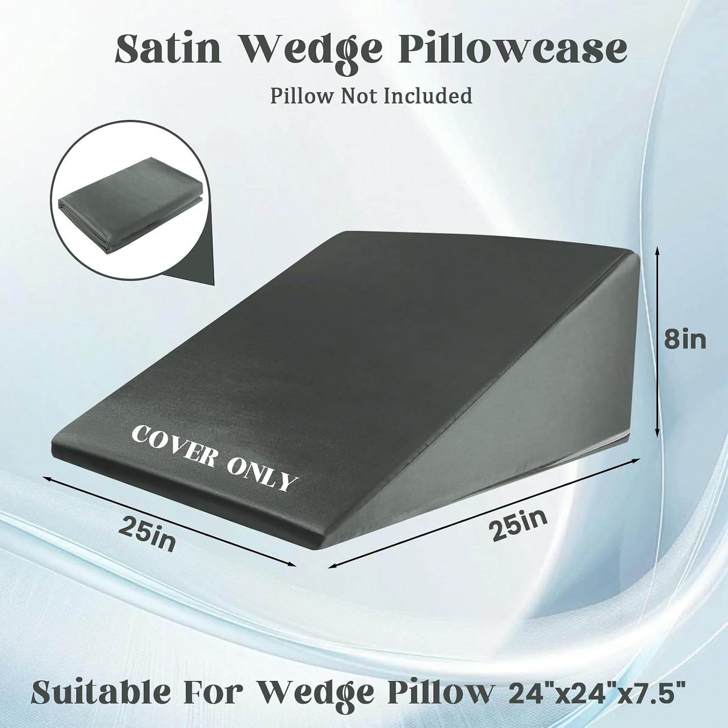 Ultra Soft Bed Wedge Pillow Cover-Super Soft Fleece Pillowcase with Zipper Design, Removable & Machine Washable Pillowcase (Grey-Satin)