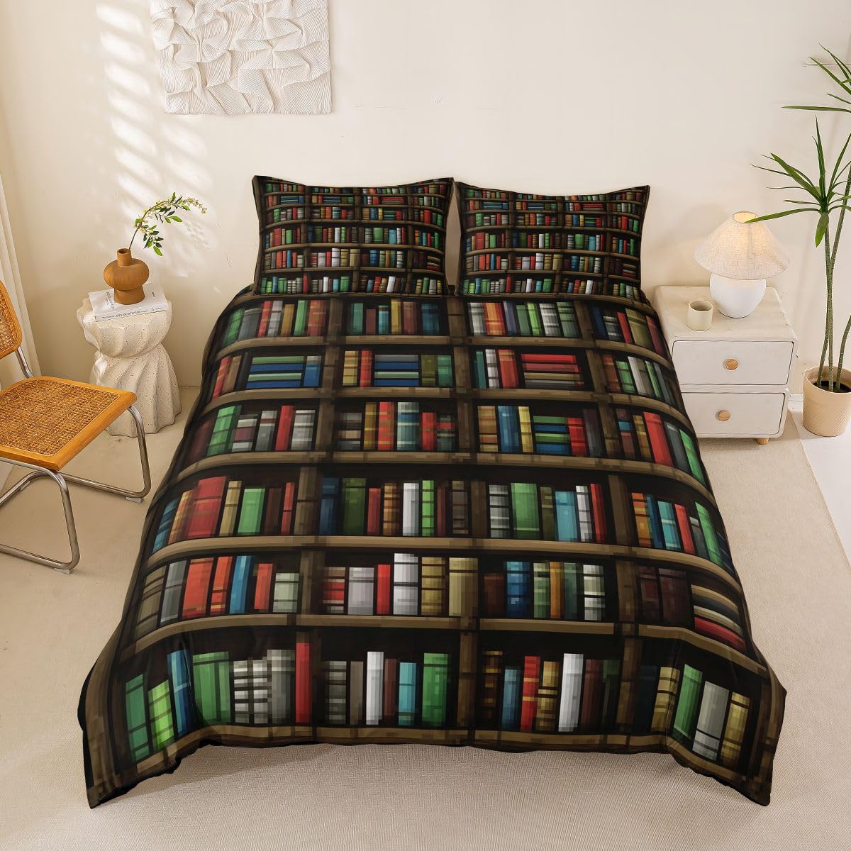 Homemissing Colorful Library Bookshelf Duvet Cover King Size Library Shelves Comforter Cover for Boys Girls Vintage Educational Bookcase Bedding Set 3Pcs Room Decor — image 1