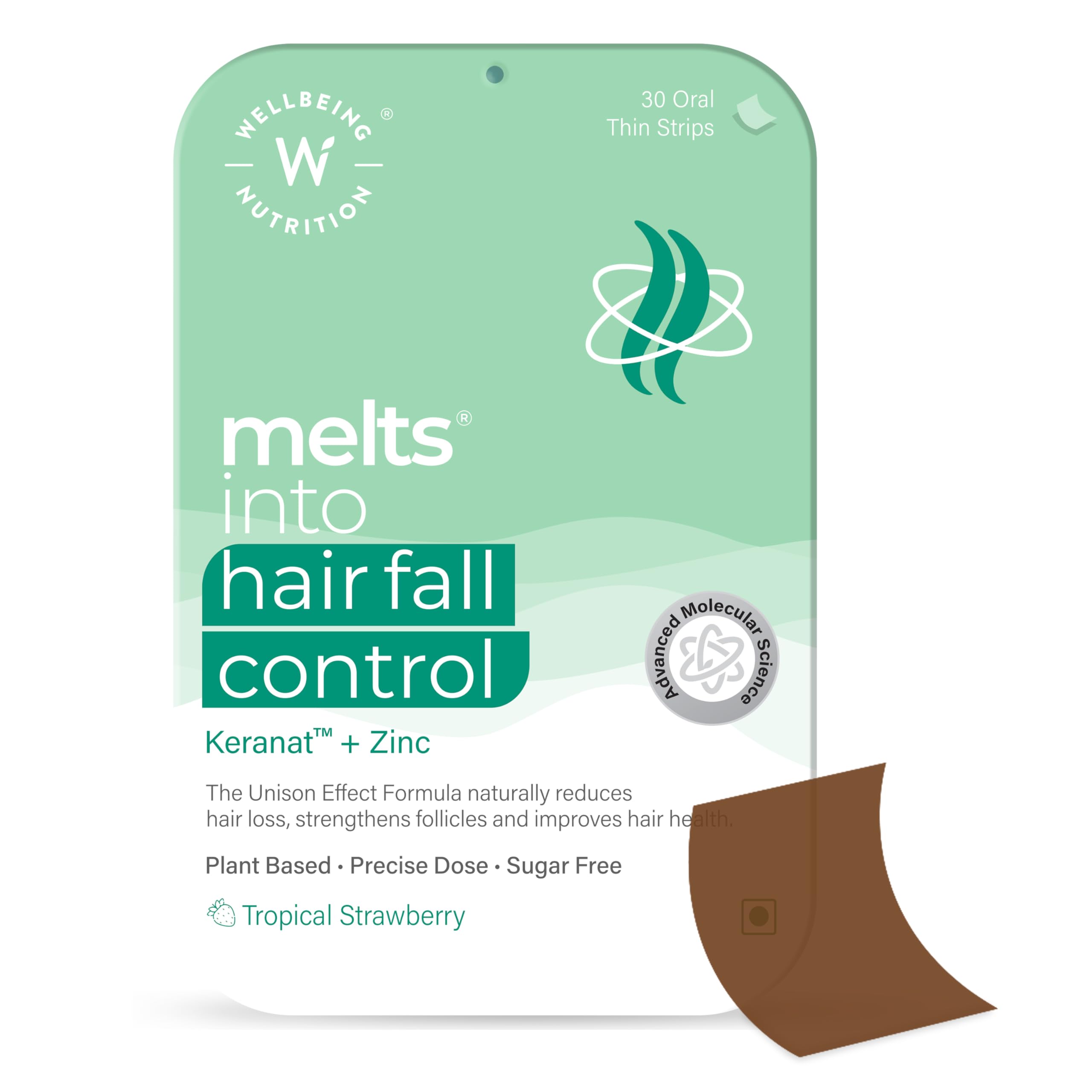 Wellbeing NutritionMelts Hair Fall Control | Keranat & Zinc- Plant-Based Hair Loss Support to Improve Hair Anchoring, Nourish Follicles, Improve Volume & Thickness (30 oral strips)