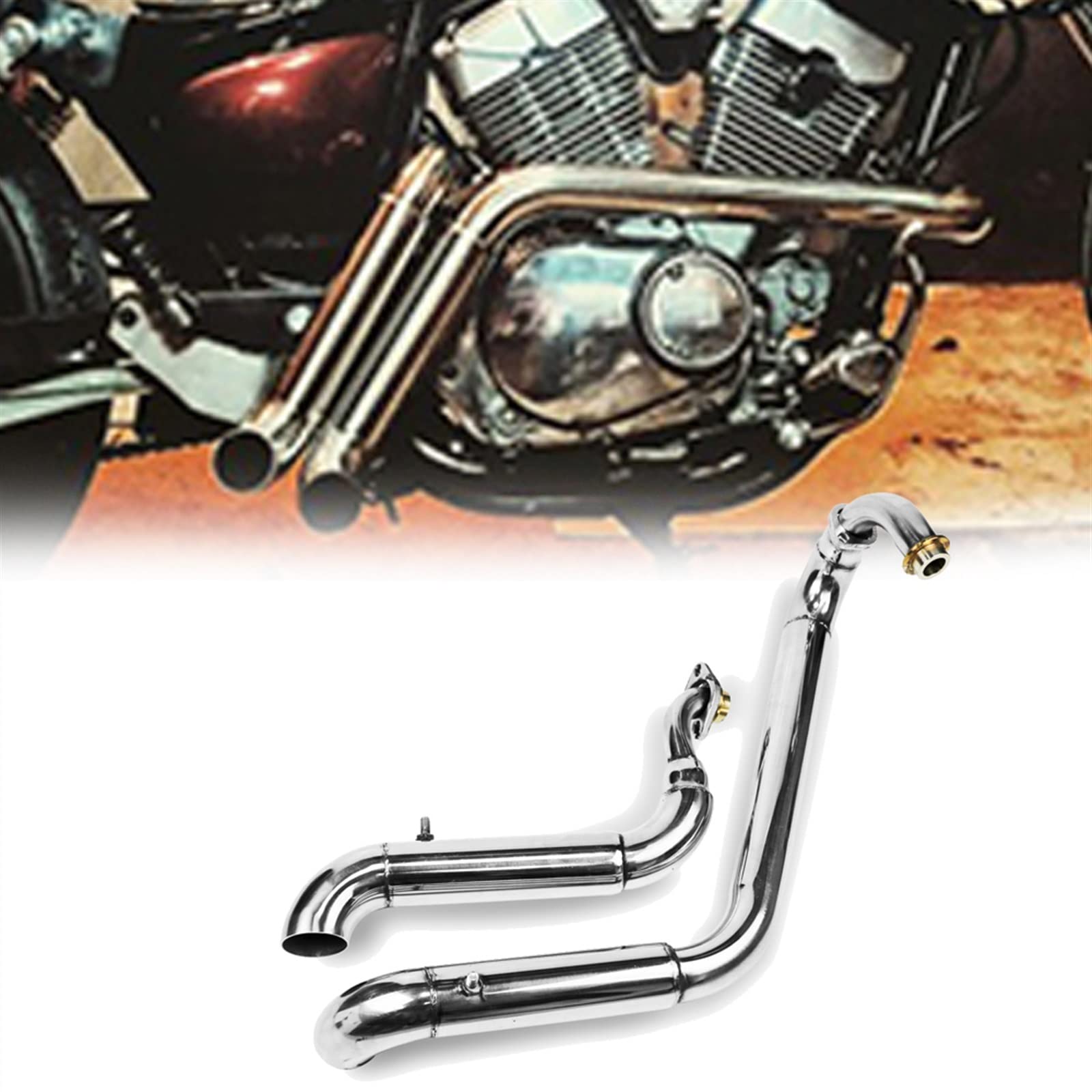 Motorrad Auspuff Schalldämpfer Für Yamaha Virago XV125 XV 125 XV250 Vollständige Auspuffanlage Drag Pipes Schalldämpfer XV 125 250 (Color : Chrome)