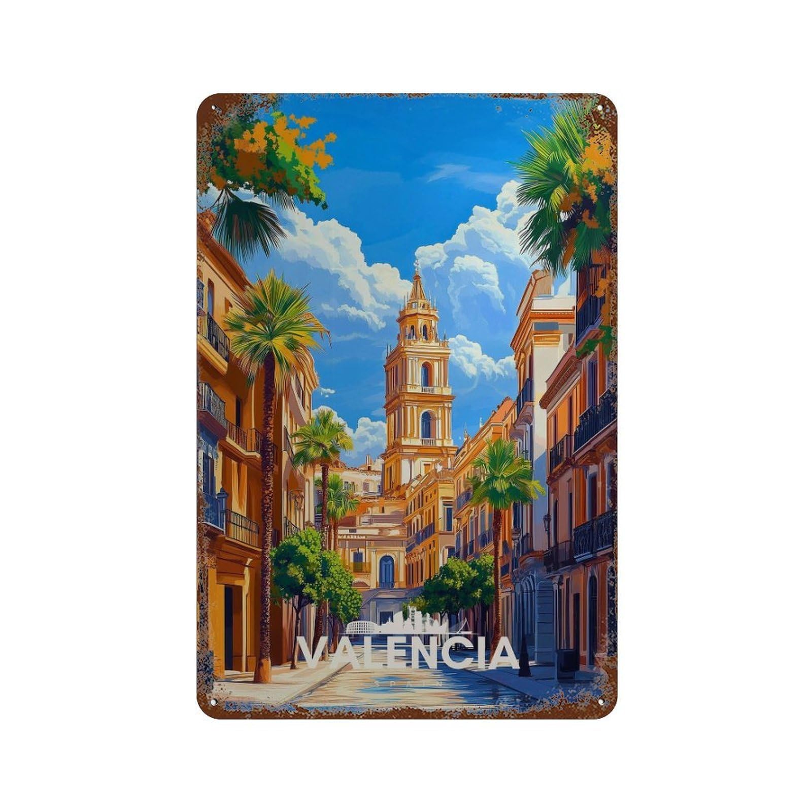 xiaoxiaoshen Valencia Spain Travel Mediterranean Wall Decor Art Metal Tin Poster Modern Home Decor Art Home Bar Shop Decorations Vintage Sign 30x20cm