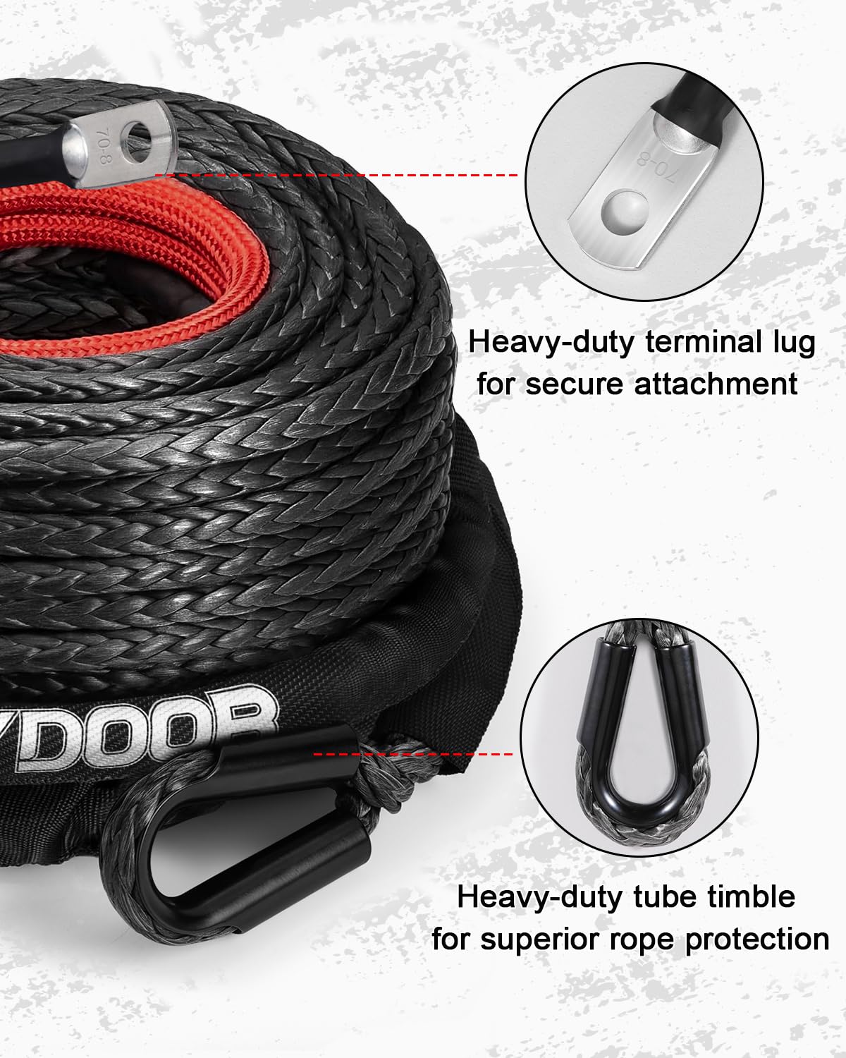 DAYDOOR Cuerda de cabrestante sintética de 1/2 pulgadas x 90 pies, kit de cable de cabrestante de 32 libras, repuesto de línea de cabrestante con funda protectora y gancho forjado resistente para