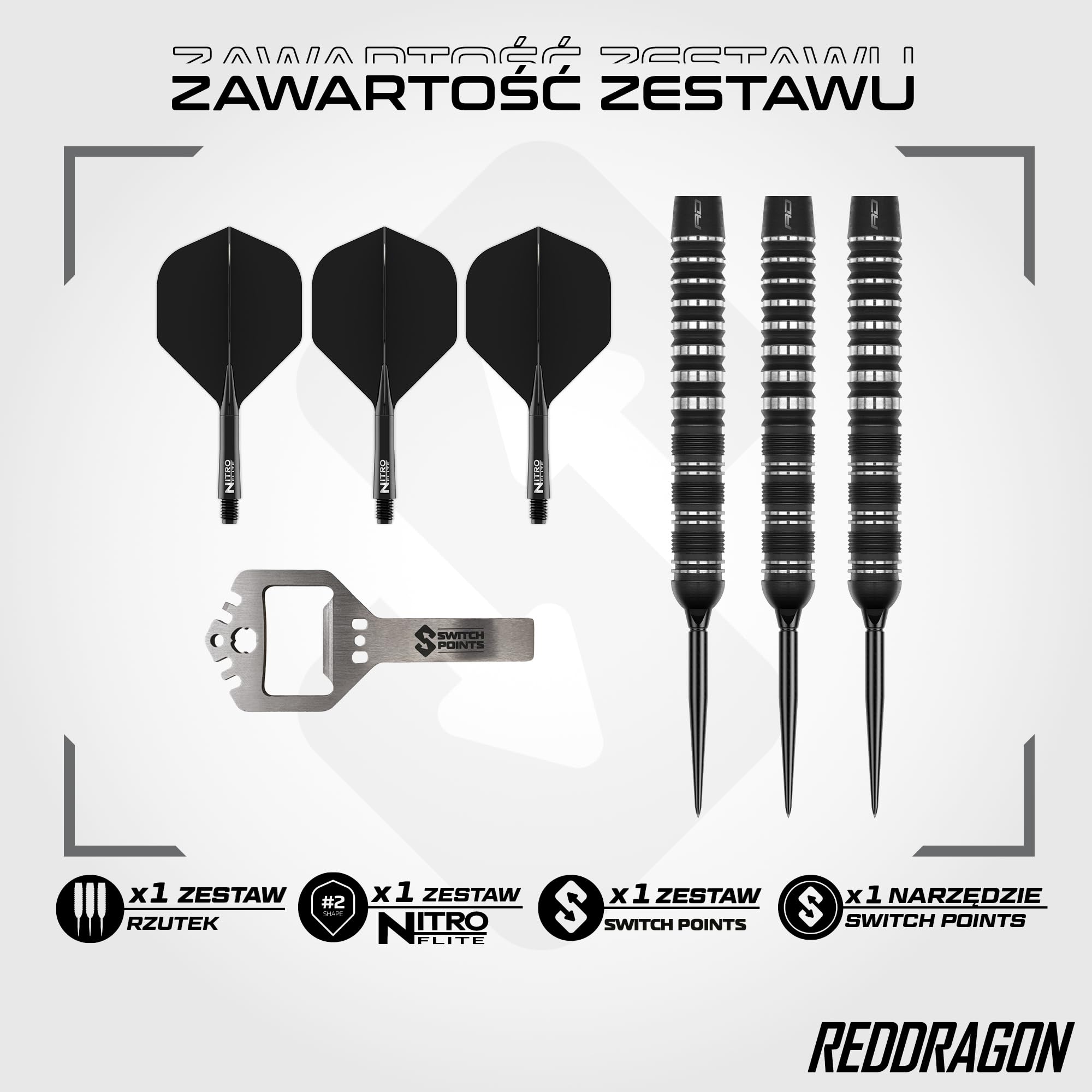 RED DRAGON Darts - Sable Series | Switch Points Powered by Winmau | zestaw rzutek stalowych 90% wolframu | równoległe, torpedo i bomb | rzutki Proi z metalową końcówką | 21 g, 22 g, 23 g, 24 g, 25 g