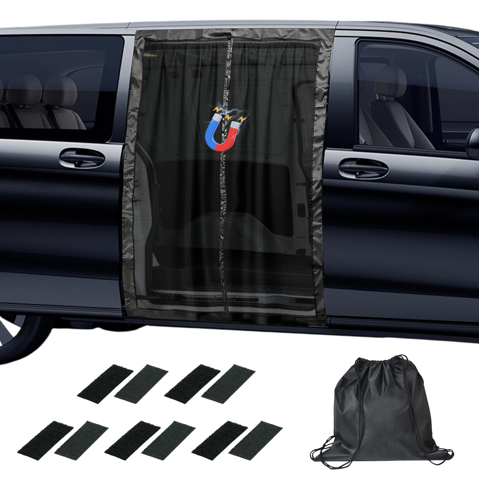 Moustiquaires magnétiques pour fourgonnettes porte latérale, moustiquaire pour fourgonnette pour Benz Vito, Ford Transit Custom, Opel/Vauxhall Vivaro protection solaire pour voiture (150x110cm)