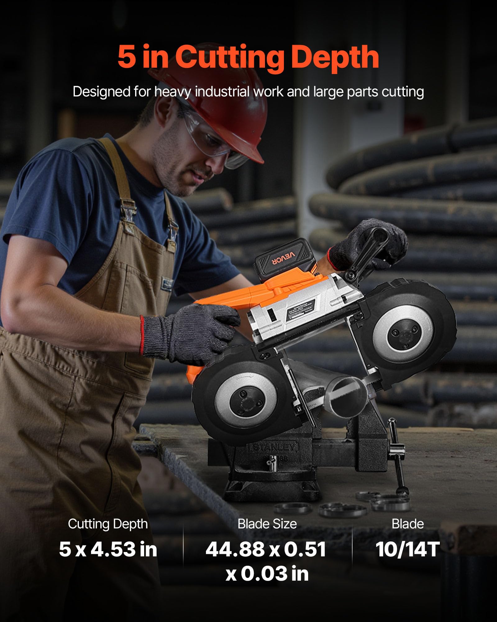 VEVOR 20 V Akku Bandsäge, 127x115mm Schnitttiefe, Metallbandsäge mit bürstenlosem Motor, 4000-mAh-Akku und Ladegerät, 0–120 m/min variable Drehzahl, zum Schneiden von Metall, Holz