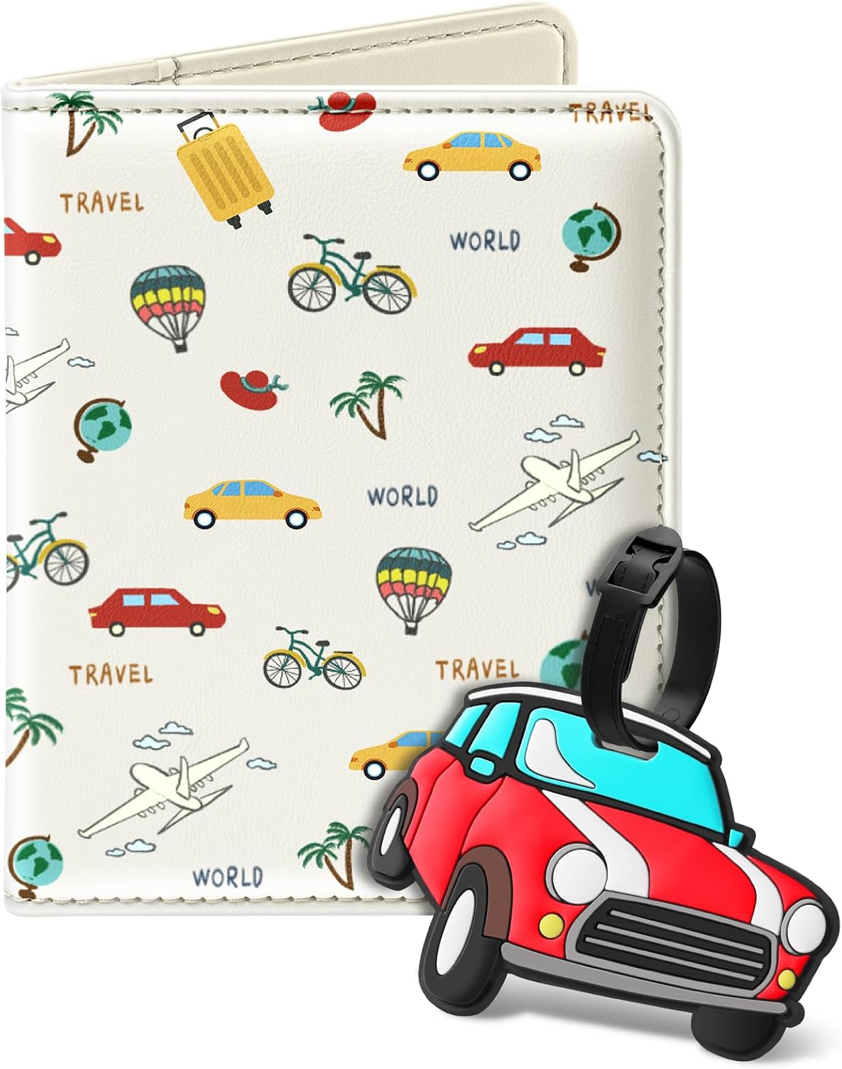 Slohif Kids Passport Holder Lugguage Tag Set Suitcase Cover Wallet Case for Travel Boys Women - Cute Leather Passport Book Personalized Organizer Card Protector Sleeve Essentials Slim Carrier Game