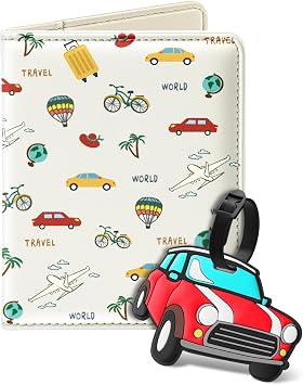 Slohif Kids Passport Holder Lugguage Tag Set - Cute Passport Cover Case for Travel Leather Wallet Book for Boys Girls Personalized Organizer Card Protector Cruise Essentials Accessories Gifts Car