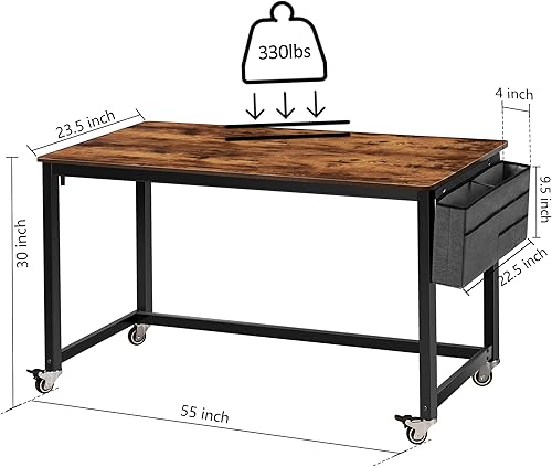 Miniatura 62 de AHB Escritorio para computadora con 4 ruedas lisas, escritorio móvil de estilo simple, mesa de estudio para oficina en casa, estación de trabajo