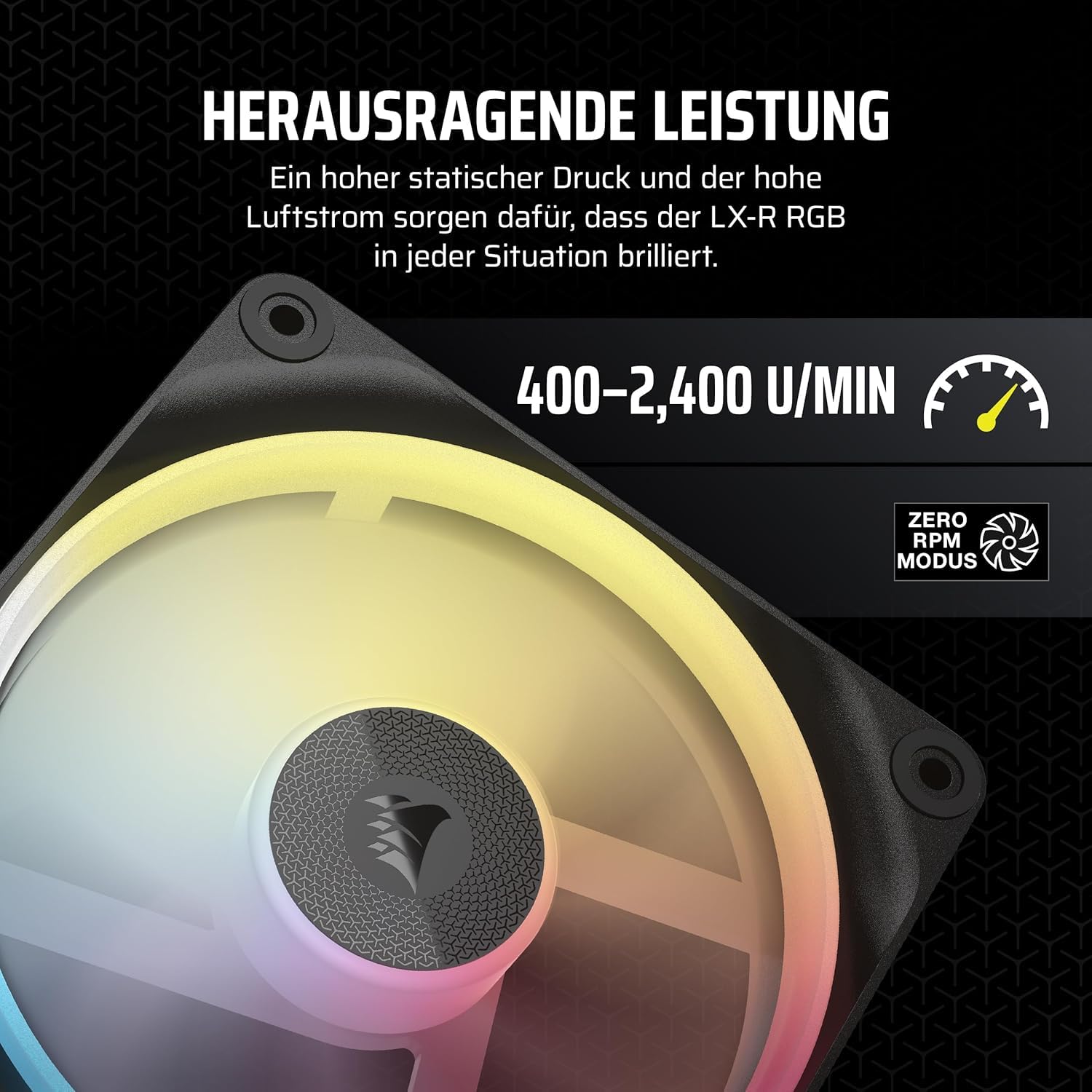 CORSAIR iCUE LINK LX120-R RGB 120mm PWM-Umkehrlüfter – Dreifach-Lüfter-Kit – Geräuscharm, CORSAIR Magnetische Kuppellagerung, Zwei Lichtschleifen, QuikTurn™-Schrauben, Null-Drehzahl-Modus – Schwarz