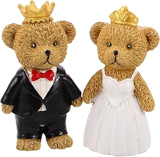 Ciieeo 花嫁と花婿の像2個:カップルのクマの彫刻 - ウェディングケーキトッパー - 記念日、婚約、誕生日、バレンタインの装飾のためのロマンチックなミニチュア動物の置物
