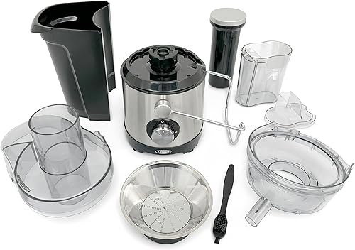 Miniatura 10 de Omega Exprimidor centrífugo con extractor de alta velocidad de canal de 3 pulgadas de ancho para frutas y verduras, cuenta con filtro de acero