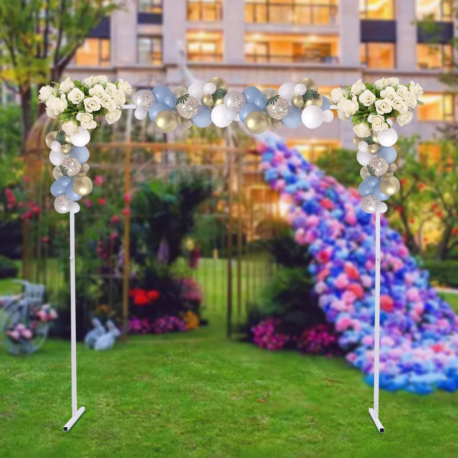 2M bruiloftsboog, metalen gouden ballonboog DIY gebogen boog, vierkante achtergrond cirkel bloem outdoor gazon bruiloft bloem decoratie voor verjaardagsfeest bruiloft
