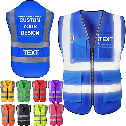 Vista 13 de Aolun Chalecos de seguridad de alta visibilidad, chaleco reflectante con bolsillos, logotipo personalizado, ropa de trabajo protectora para hombres
