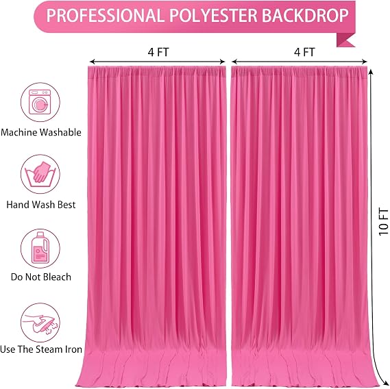 Hot Pink Backdrop Curtain 2 Panels-Wrinkle-Free Polyester Photography Drapes for Wedding Party Photo Background Decorations- 8 X10FT (Hot Pink)