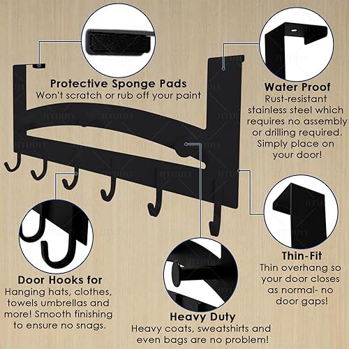 Miniatura 3 de Gancho para colgar sobre la puerta, color negro, perchero de puerta para entrada, gancho para toallas de puerta para baño, gancho de acero
