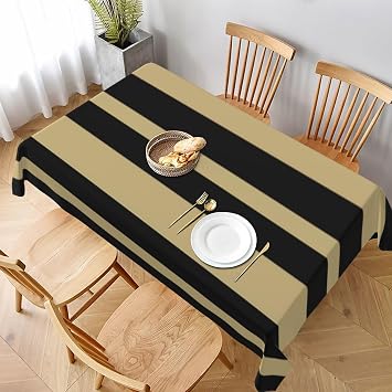 Rectangle Tablecloths, Striped Beige and Black Table Cloths Waterproof & Stain Resistant Oblong Table Cover for Dinner Party, 60" x 90"