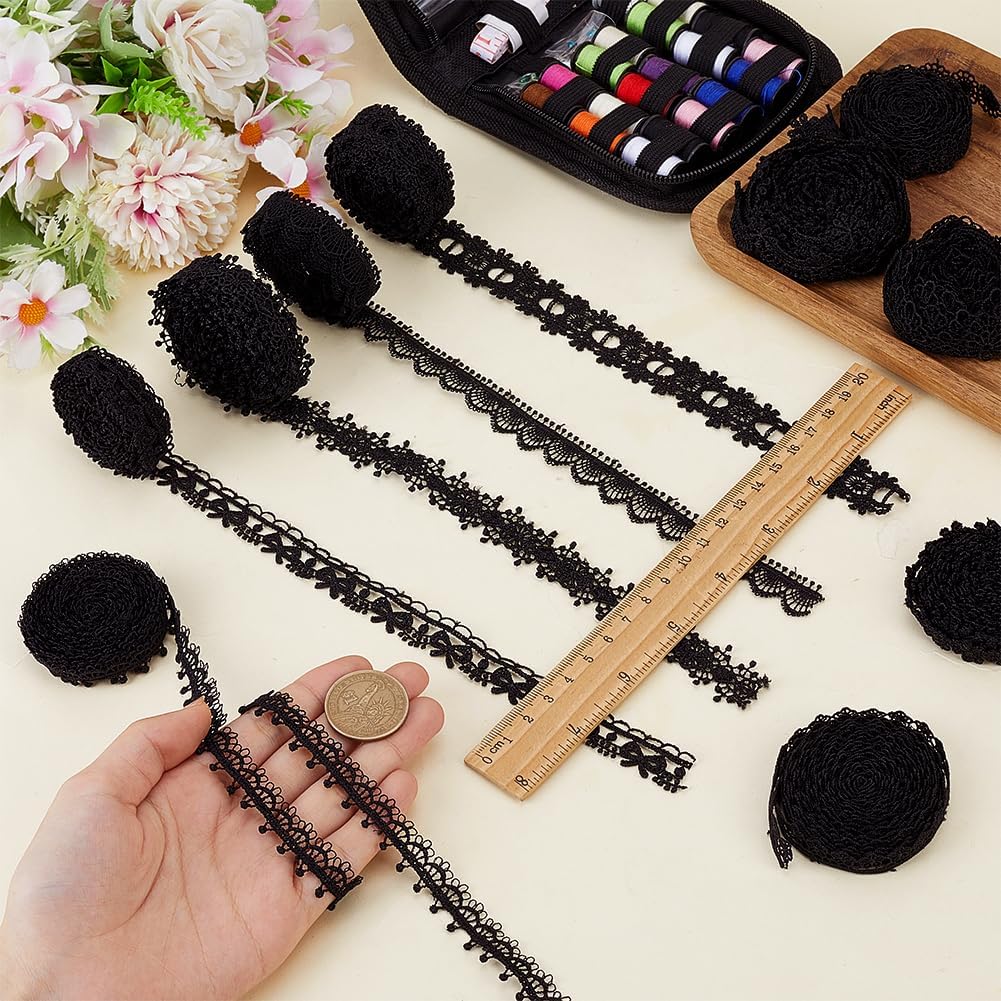 MAYJOYDIY 30 Yards Black Venice Lace Ribbon Embroidered Edge Trim Vintage Lace Trim for Gift Wrapping DIY Sewing Crafts Scrapbooking Wedding Bouquet Decoration(10 Styles)