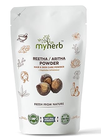 MYHERB Natural 100% Pure Organic Double Filtered Aritha/Reetha (Sapindus Trifoliatus) Powder || Ayurvedic Formula || For Face,Skin & Hair Care - 227 gm