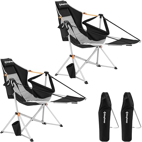 Miniatura 10 de KingCamp Silla Hamaca con Reposapiés, Sillas de Camping Plegables Portátiles Oscilantes para Adultos MÁXIMO 400 libras Resistente Plegable de Gran