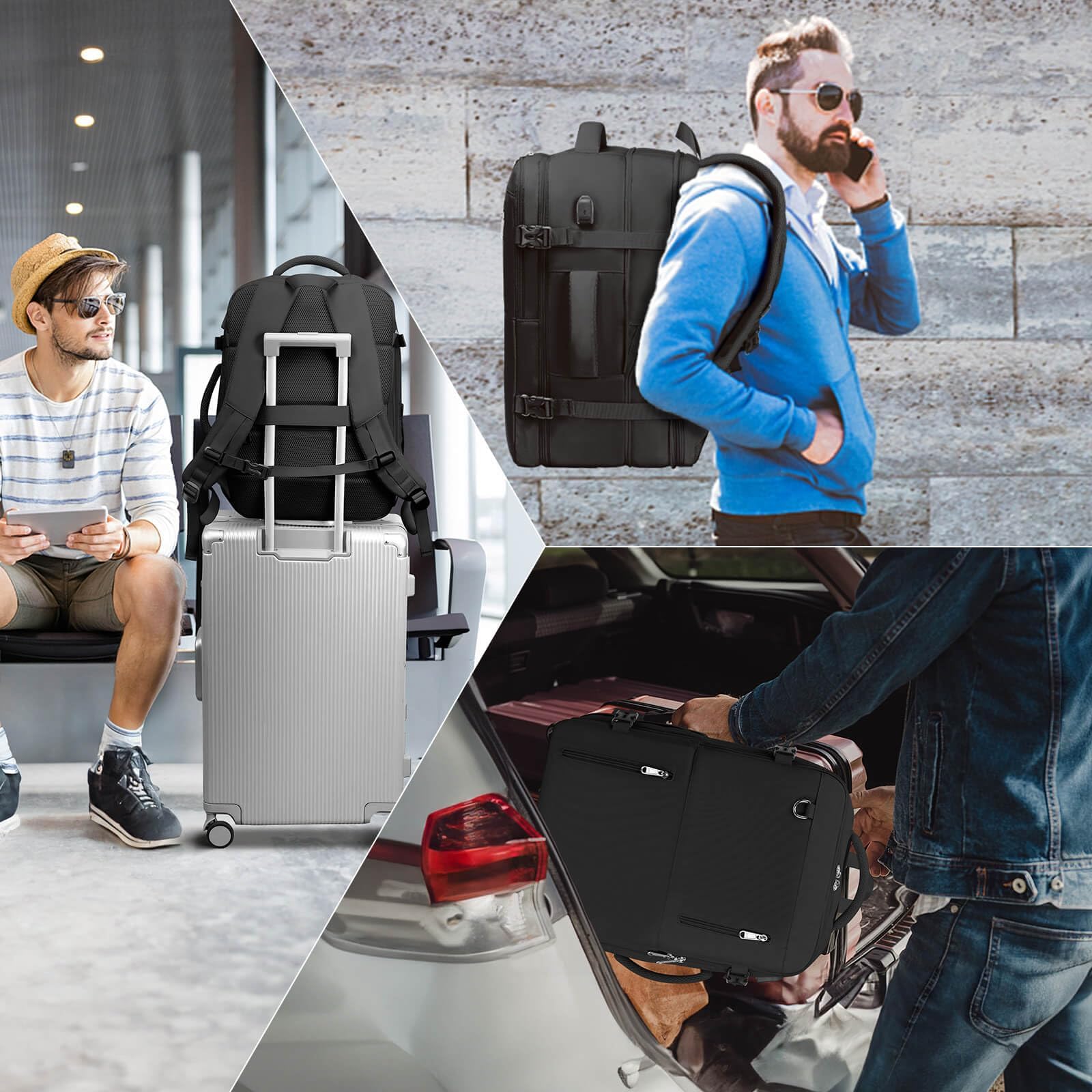 XJ-HOME Plecak podróżny do kabiny samolotu, plecaki damskie męskie rozszerzane, kobiety Ryanair Bagaż podręczny, wodoodporny przenośny plecak podróżny