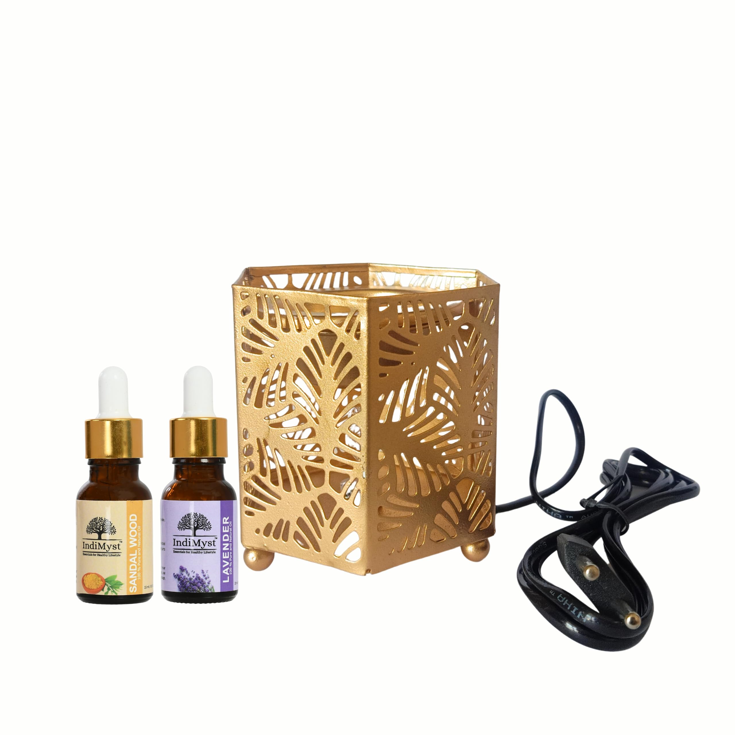 IndiMyst Essential Oils Combo Pack | Pack of 2 Oils & Oil Diffuser - 100% Pure, Natural Aromatherapy Oils | Organic | 15 ml each | Decorative Electric Moroccan Style Aroma Oil Burner (Diffuser) (B0CHKNW2FV) Amazon Price History, Amazon Price Tracker