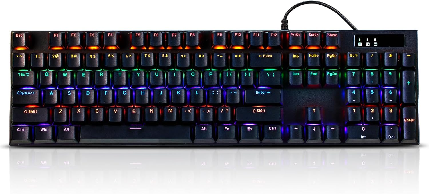 Guiheng Wired Mechanical Gaming Keyboard with Blue Switch, 104-Key Full Size RGB Backlit Wired Keyboard, Anti-Ghosting, Double-Shot ABS Keycaps, Lighted Computer Keyboard for PC Windows-Black