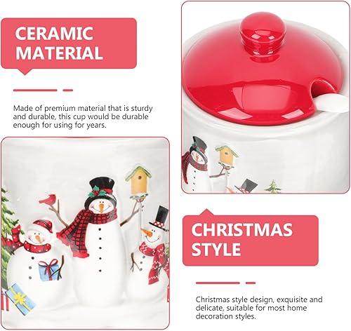 Miniatura 3 de Alipis Tarro de condimento de muñeco de nieve de cerámica, tarro de caramelo de Navidad, caja de condimentos decorativa para cocina, contenedor de