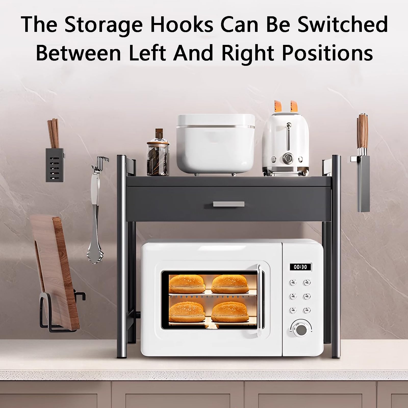Soporte para Horno Microondas,Soporte para Estante para Microondas,Soporte para Microondas con CajóN,Organizador De Encimera De Cocina con CajóN,CajóN De Encimera