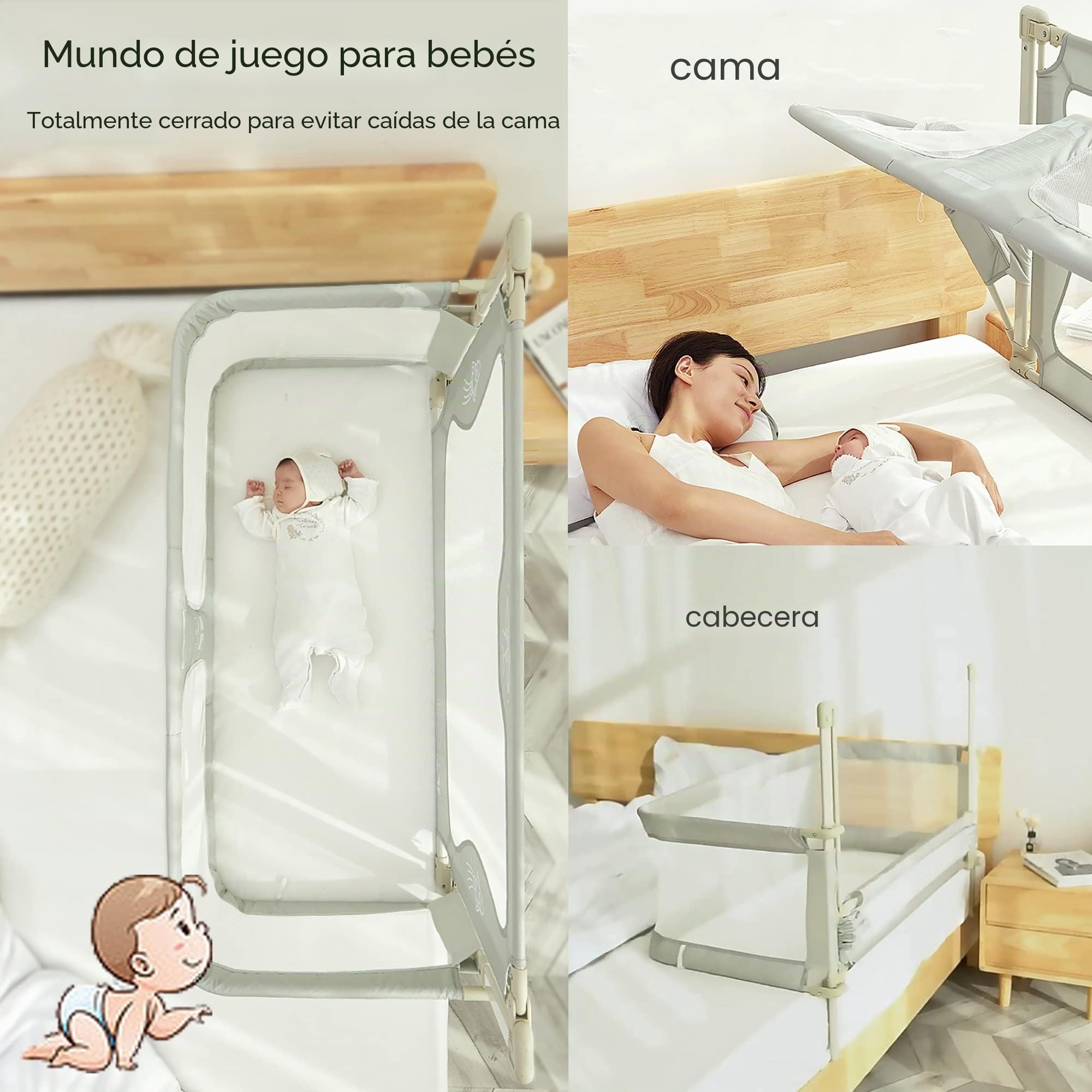 3 En 1cuna bebe,120x50cm,Cuna colecho,cuna de viaje,minicuna colecho,moises para bebe,cuna plegable,parque cuna,next To Me,cama cuna convertible,corral cunabebe,portátil,Paneles de Malla,plegado fácil