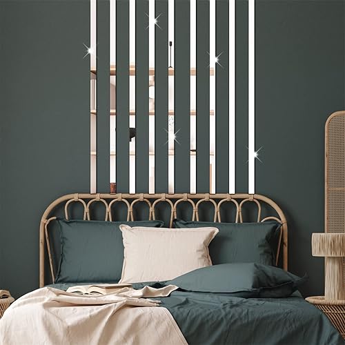 Miniatura 8 de Adhesivos acrílicos para pared, azulejos de espejo a rayas para decoración de sala de estar, calcomanías de pared de líneas extraíbles, adhesivo de