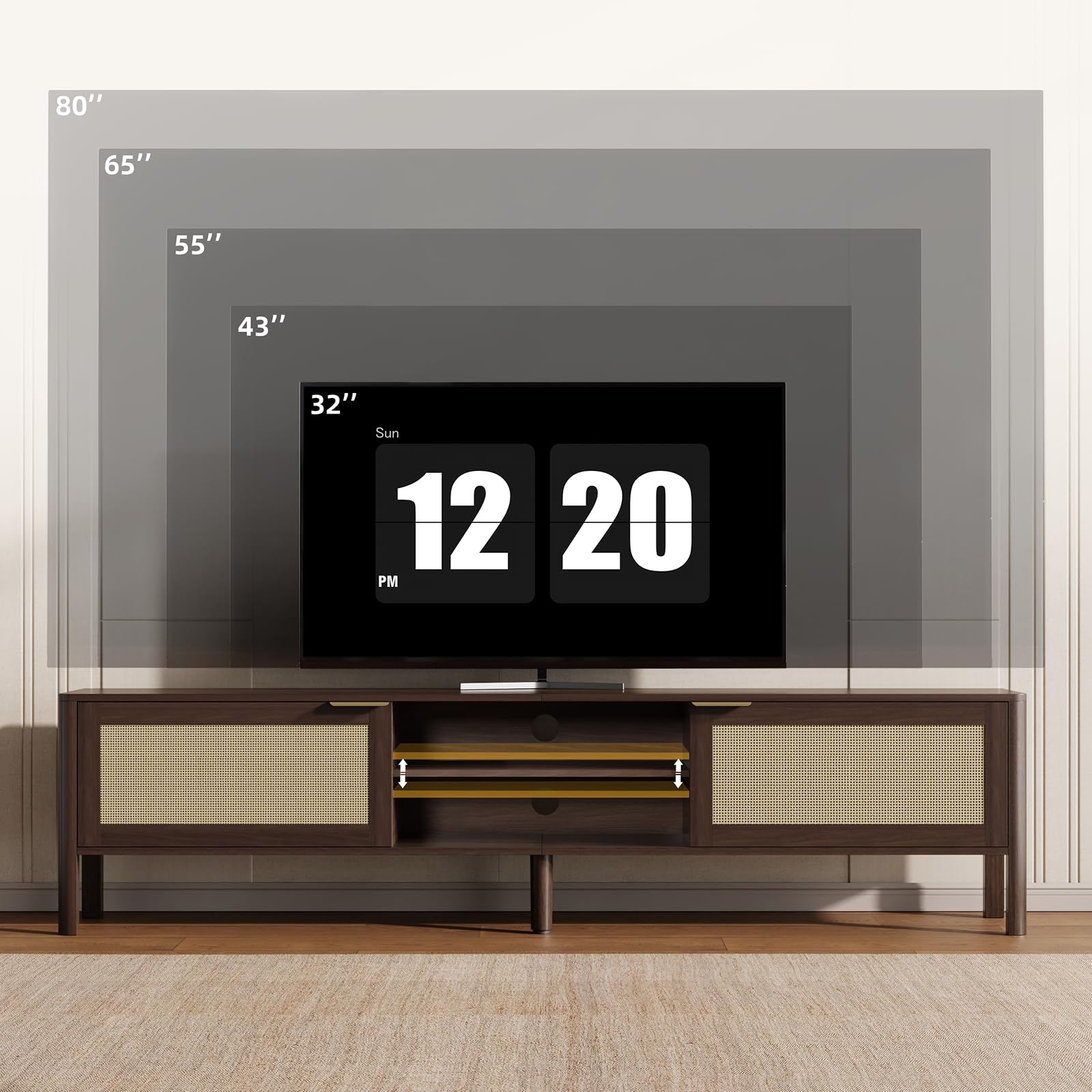 IKALIFE Mueble TV Salon Madera 180cm para Televisor 80 Pulgadas Marrón | Mueble TV con 2 Puertas y Almacenamiento, Mesa TV con Gestión de Cables, Mueble television Moderno para Salon y Dormitorio