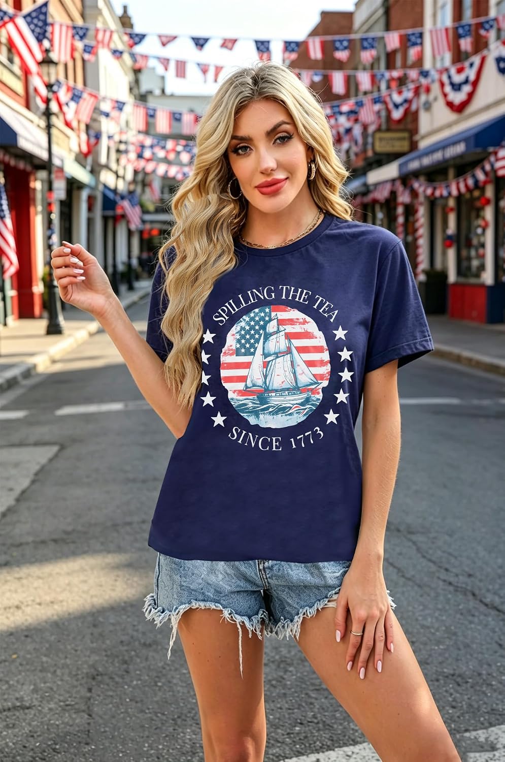 4th of July Shirts for Women Spilling The Tea Since 1773 Shirt Patriotic American Top History Teacher Tee