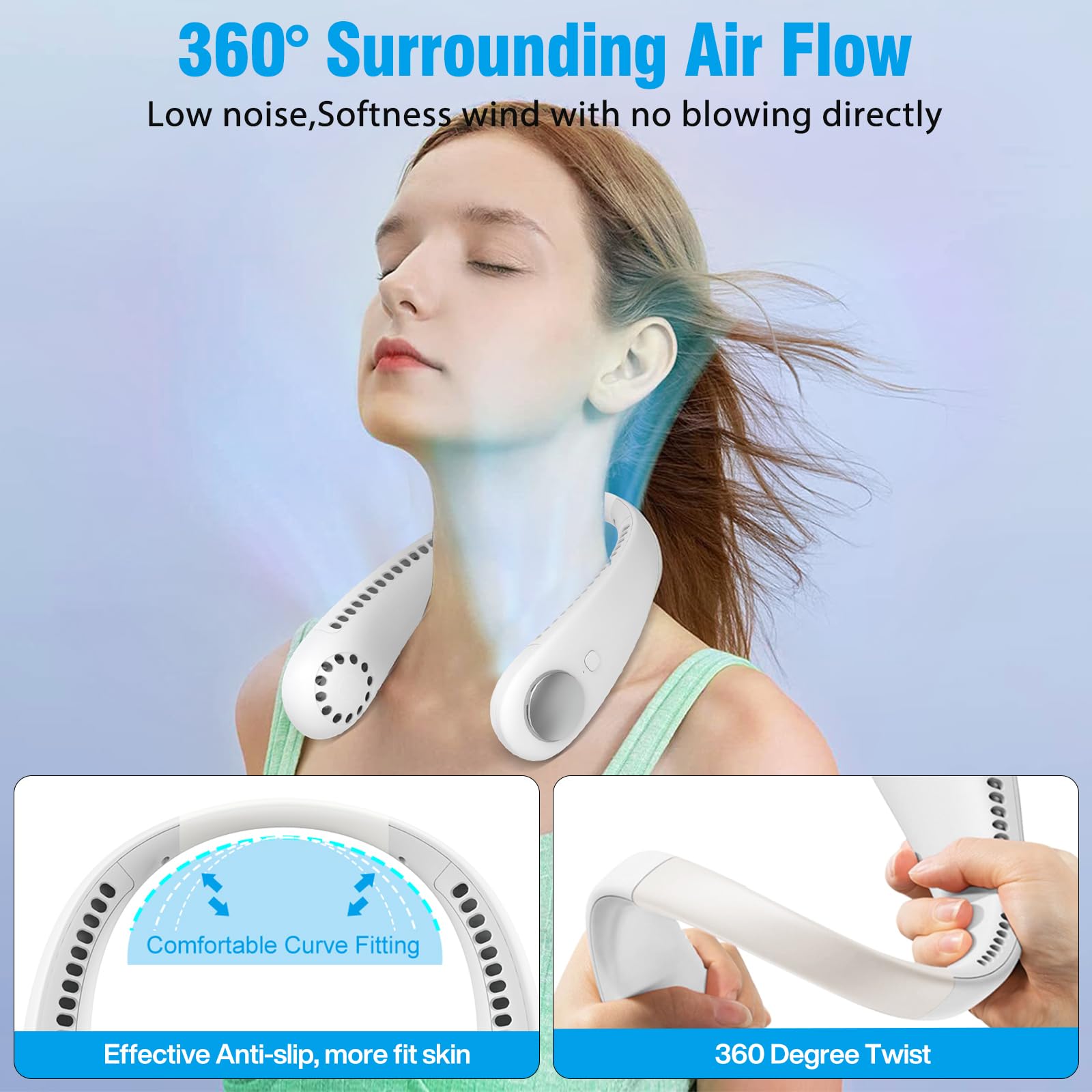 Kakashi Ventilatore Da Collo Senza Pale 6000 MAh – Portatile, Ricaricabile, 3 Velocità, Raffreddamento 360°, Colore Nero