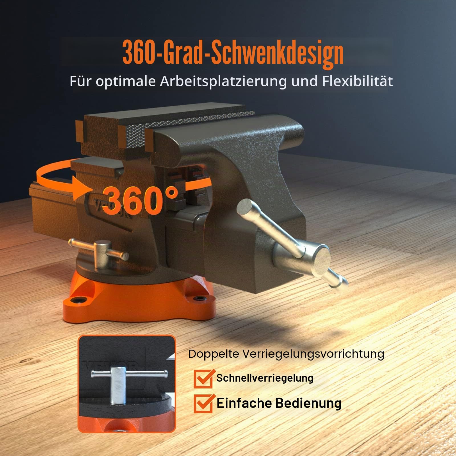 VEVOR 16,7cm Schraubstock 360° Drehbar Sphäroguss Werkbankschraubstock 7,2x7,7cm Amboss Schraubstock 16,5-23,5 Backenöffnung Parallelschraubstock Zwei-Wege-Backen zum Schärfen Schleifen Schneiden