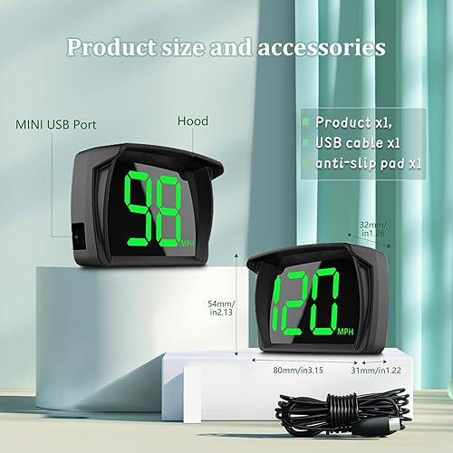 Miniatura 5 de Liiiyuan Velocímetro HUD, medidor de velocidad digital GPS con MPH, pantalla frontal para todos los coches, cable USB Plug & Play