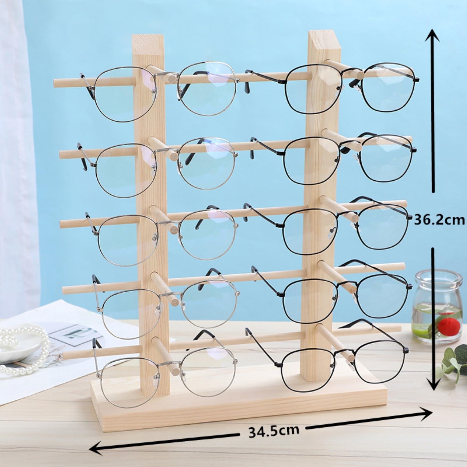 Holz Sonnenbrillen Display Halter Brillen Display Rack Sonnenbrillen Lagerung Rack Sonnenbrillen Und Sonnenbrillen Lagerung Display Rack (Color : Wooden, Size : 34.5 * 36.2cm)