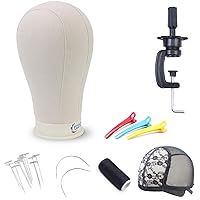 Vista 12 de EERYA Juego de cabezales de bloque de lona de 21 a 24 pulgadas para exhibición de pelucas, fabricación de tejido y peinado, cabeza de maniquí